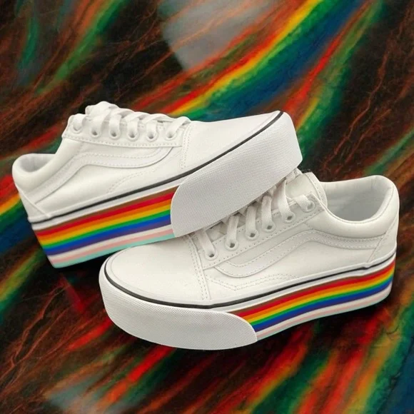 Pride Old Skool Vans Stack Platform Shoes Rainbow Color-Way Women Size 5.5 - Picture 2 of 13